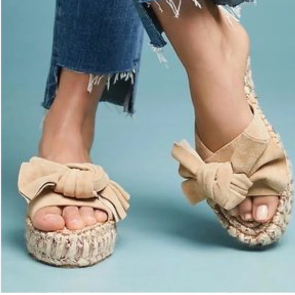 Anthropologie J‎ Slides Risty Espadrille Suede Bow Slides size 8